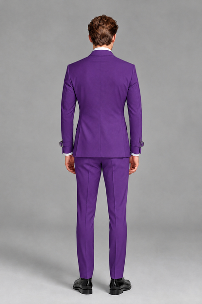 Savile Men's Purple Buckle-Closure 2-Piece Suit Set | Peak Lapel Blazer & Trousers - Purple