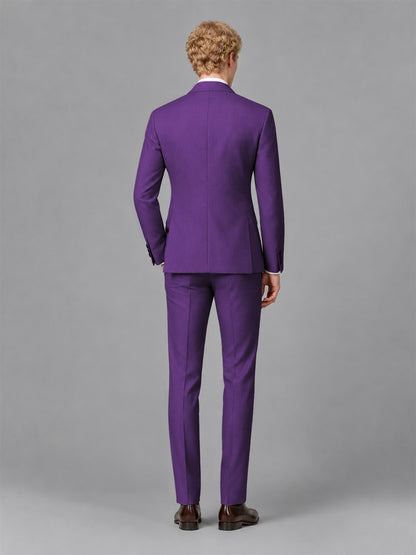 Men's Purple Single-Button Purple Satin Shawl Lapel Tuxedo Suit Set | Blazer & Trousers - Purple