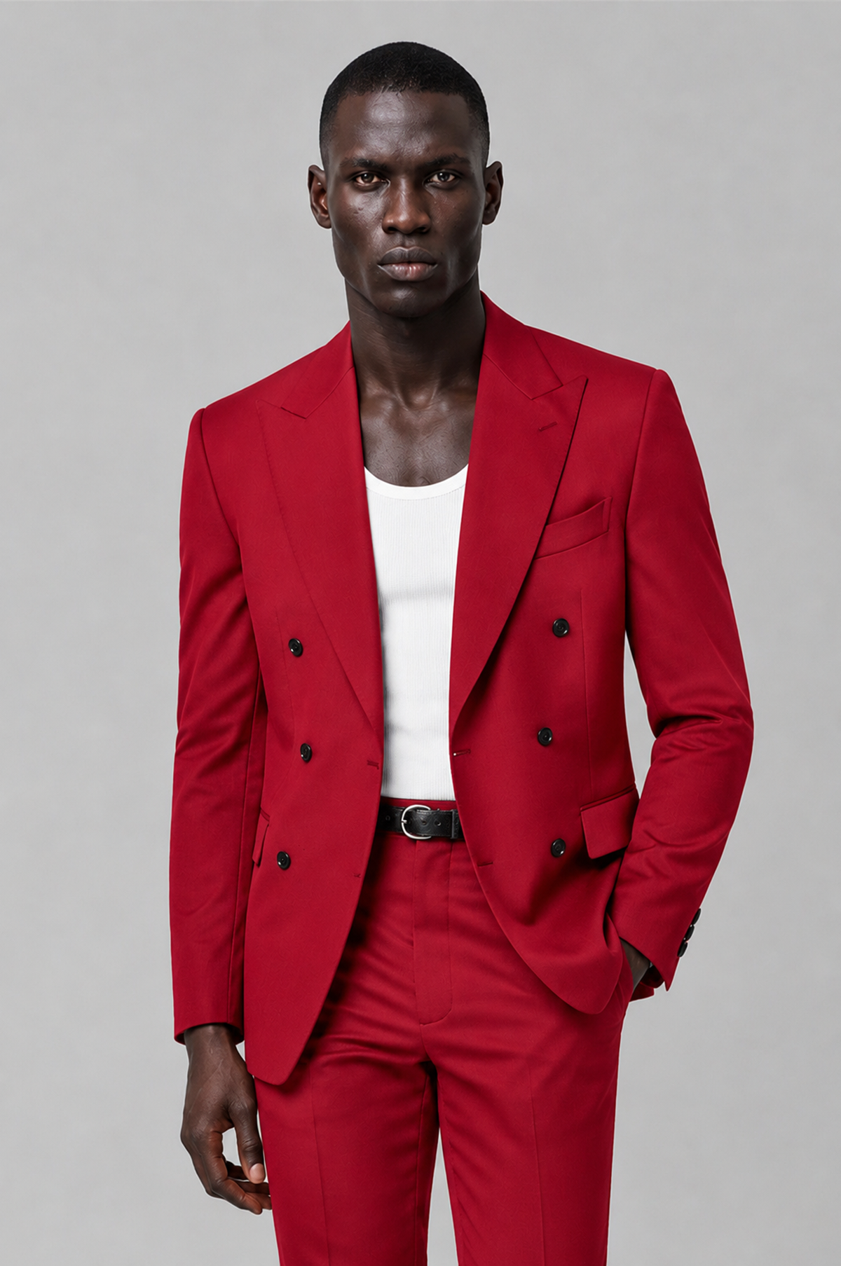Savile Men's Red Double Breasted Slim Fit 2-Piece Suit Set – Blazer & Trousers | Wedding Gala Formal - Red - Red_01