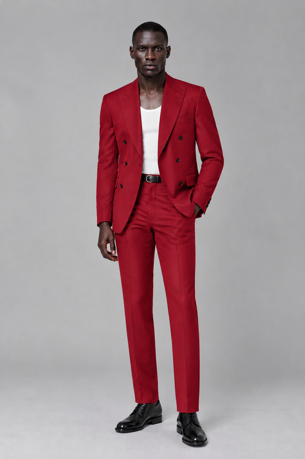 Savile Men's Red Double Breasted Slim Fit 2-Piece Suit Set – Blazer & Trousers | Wedding Gala Formal - Red - Red_02