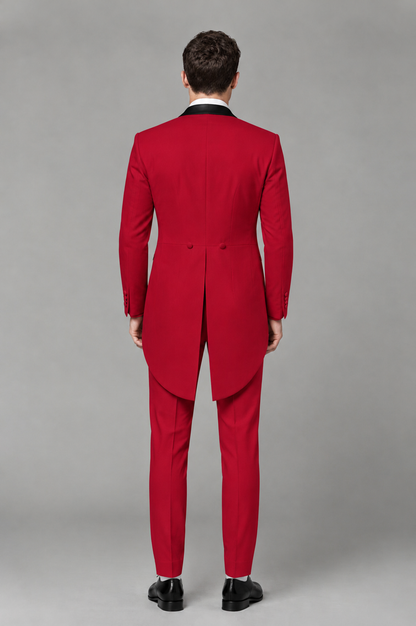 Savile Red 3-Piece Tailcoat Tuxedo Suit with Black Peak Lapel - Red - Red_03