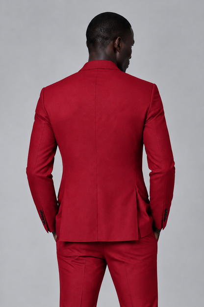 Savile Men's Red Double Breasted Slim Fit 2-Piece Suit Set – Blazer & Trousers | Wedding Gala Formal - Red - Red_03