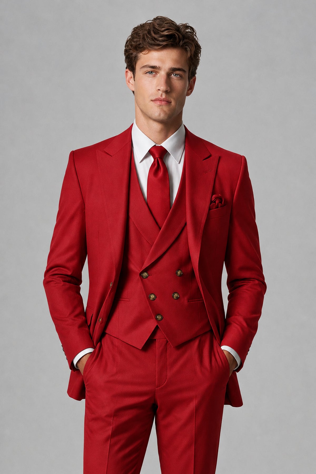Savile Men's Dusty Red 3-Piece Suit – Jacket, Vest & Trousers | QX0113 - Red