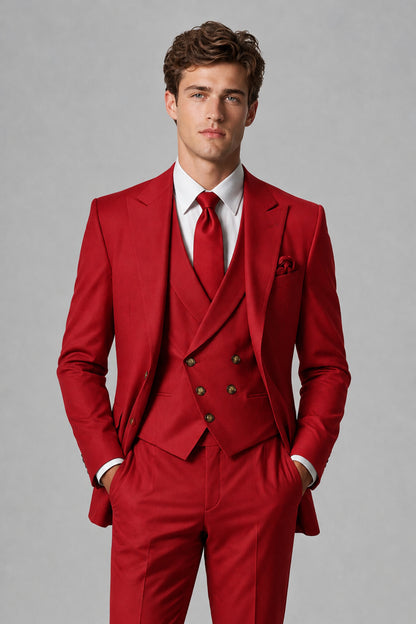 Savile Men's Dusty Red 3-Piece Suit – Jacket, Vest & Trousers | QX0113 - Red