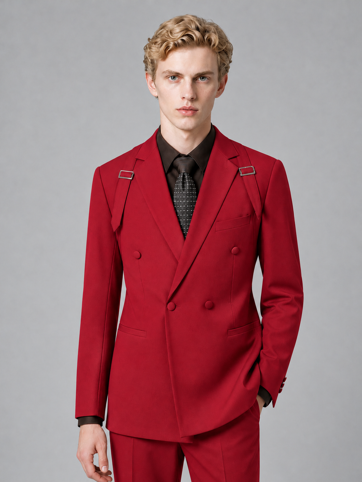 Men's Light Red Double-Breasted Slim Fit 2-Piece Suit – Peak Lapel Wedding & Business Formal Set - Red - Red_1