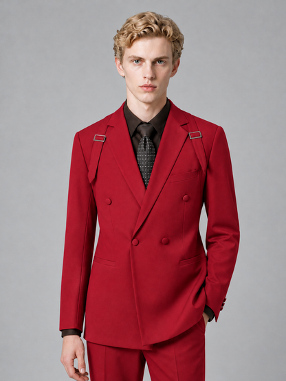 Men's Light Red Double-Breasted Slim Fit 2-Piece Suit – Peak Lapel Wedding & Business Formal Set - Red - Red_1