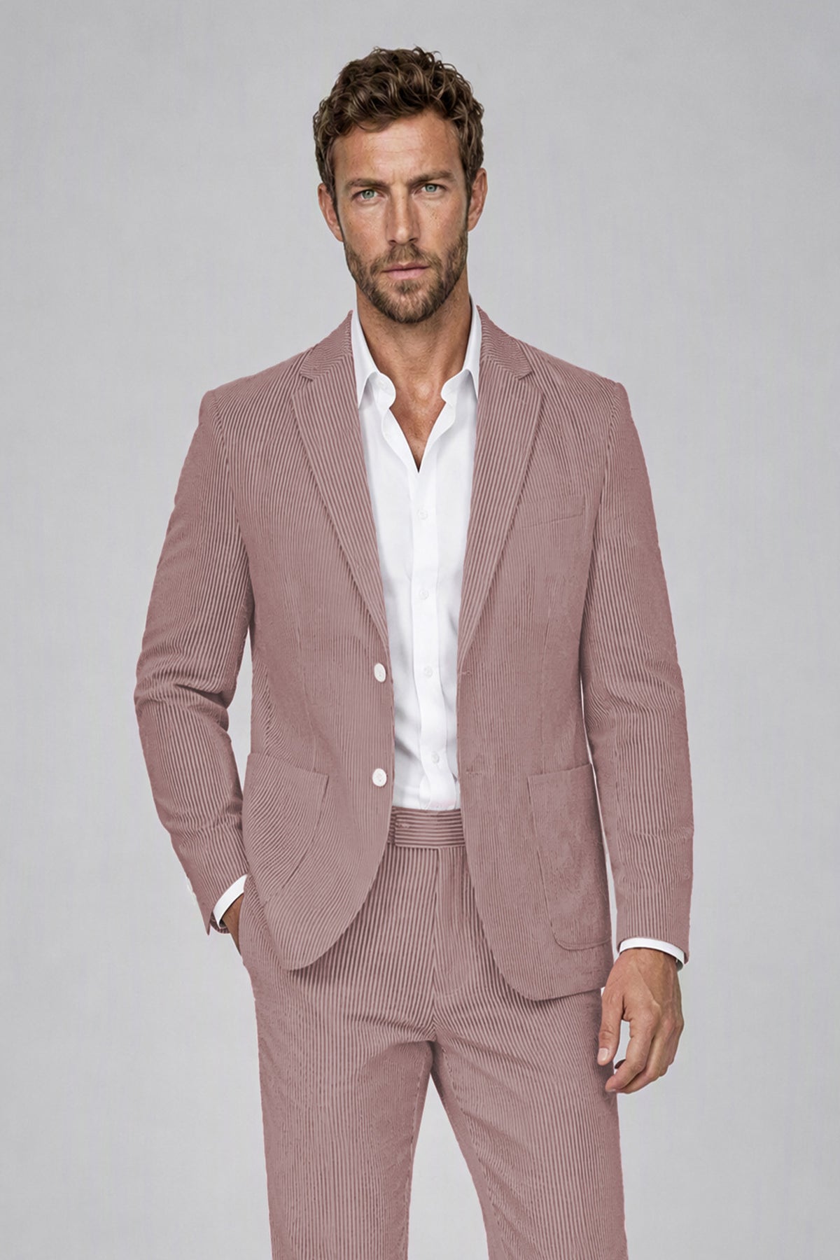 Savile Men's Red Striped 2-Piece Suit Set – Notch Lapel Blazer & Tailored Trousers - Red - Red(1)