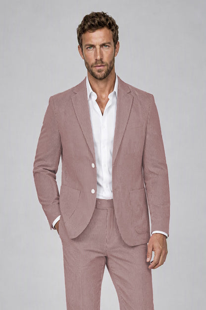Savile Men's Red Striped 2-Piece Suit Set – Notch Lapel Blazer & Tailored Trousers - Red - Red(1)
