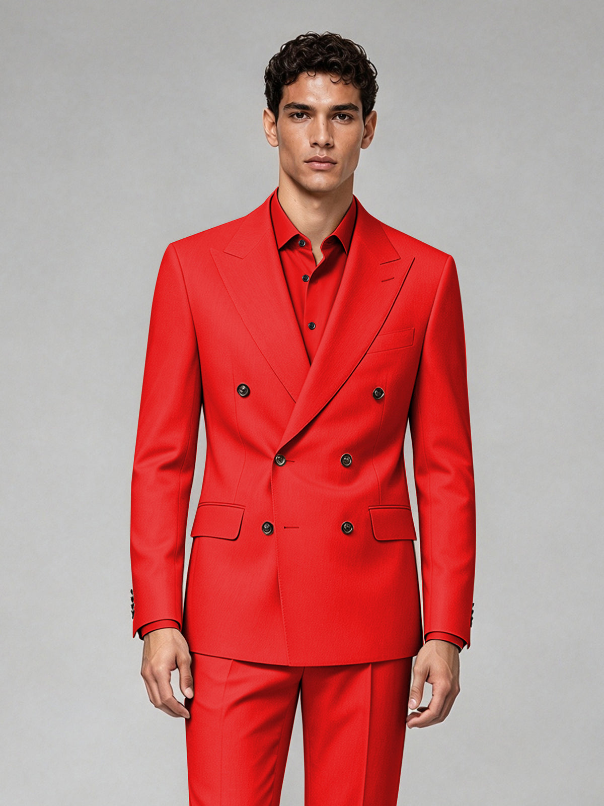 Savile Men's Red Double-Breasted 2-Piece Suit Set – Blazer & Trousers - Red