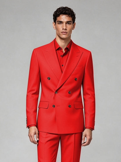 Savile Men's Red Double-Breasted 2-Piece Suit Set – Blazer & Trousers - Red