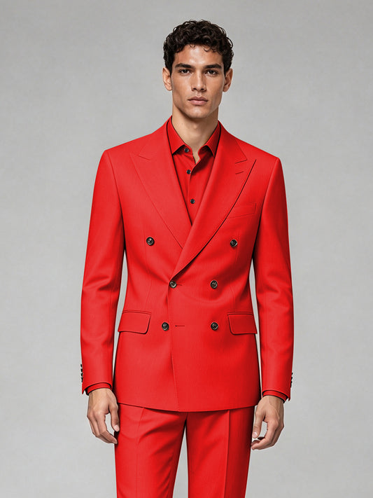 Savile Men's Red Double-Breasted 2-Piece Suit Set – Blazer & Trousers - Red