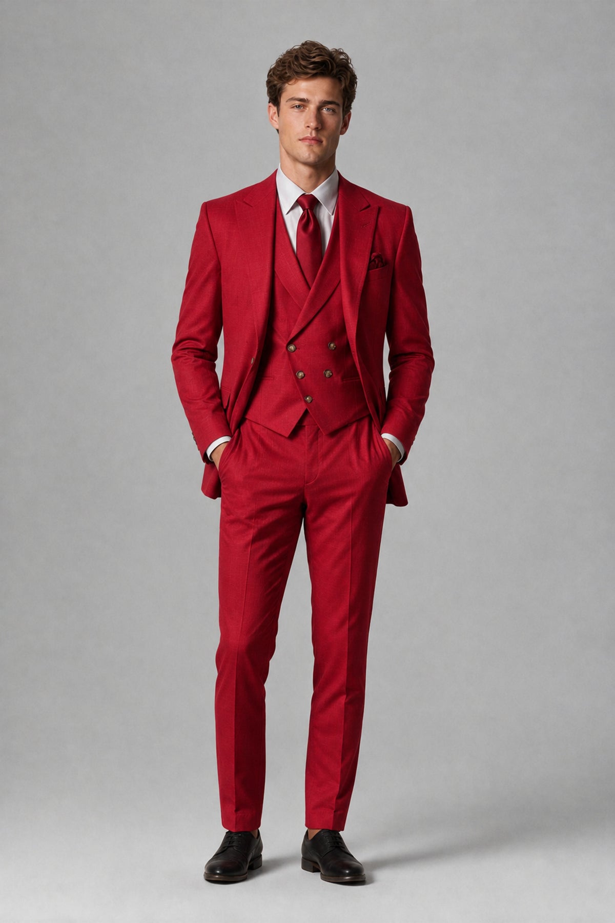 Savile Men's Dusty Red 3-Piece Suit – Jacket, Vest & Trousers | QX0113 - Red