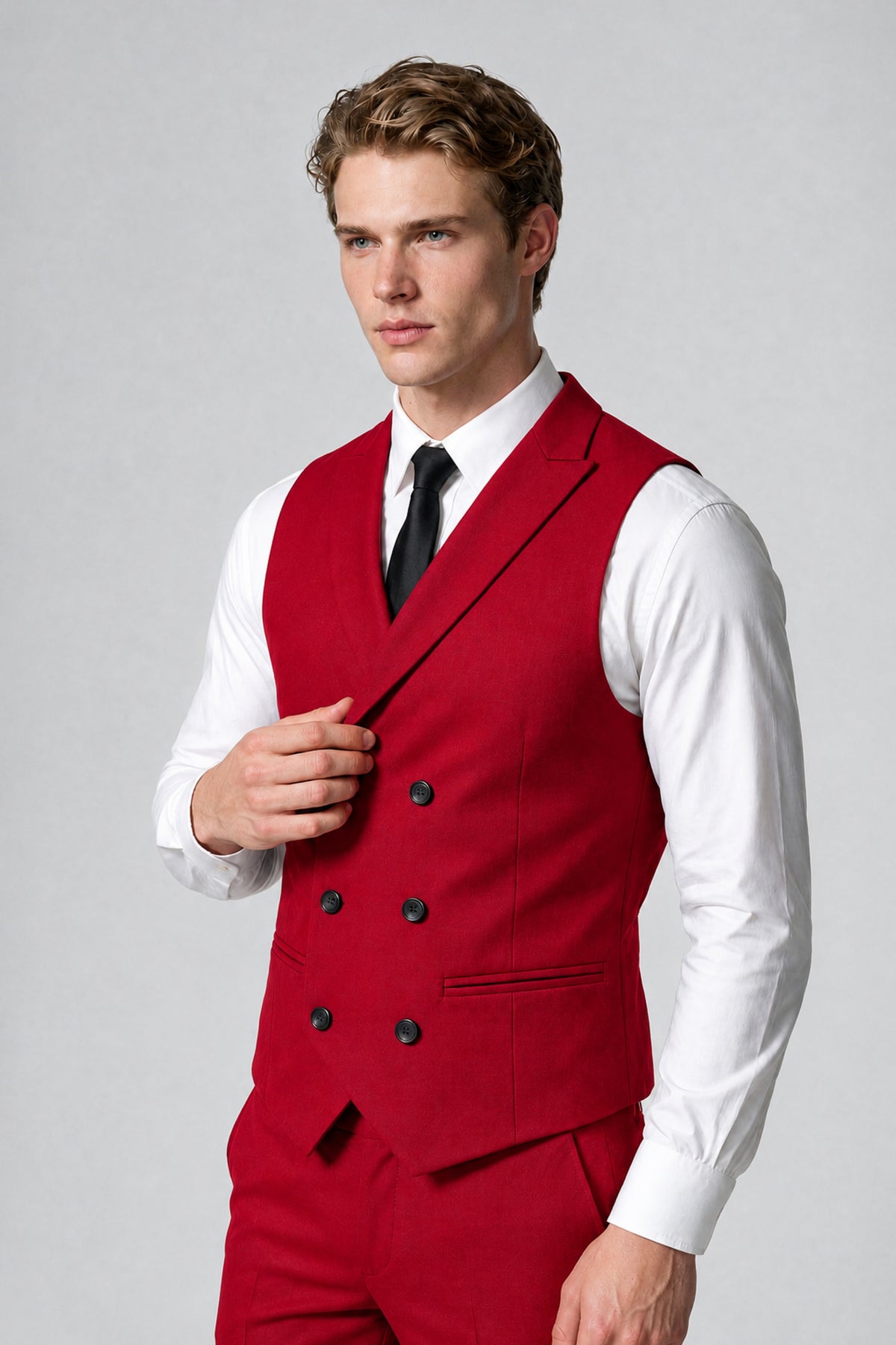 Men's Classic Red Double-Breasted Shawl Lapel Suit Vest | Savile QX0100 - Red