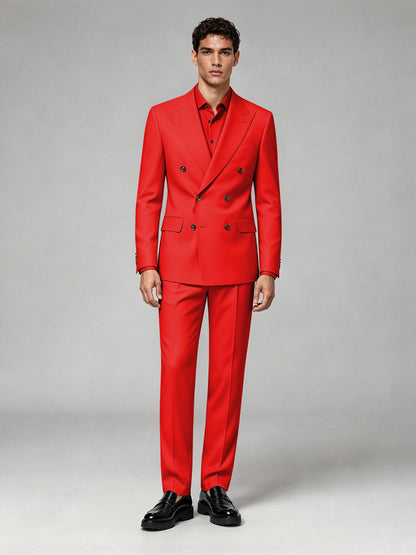 Savile Men's Red Double-Breasted 2-Piece Suit Set – Blazer & Trousers - Red
