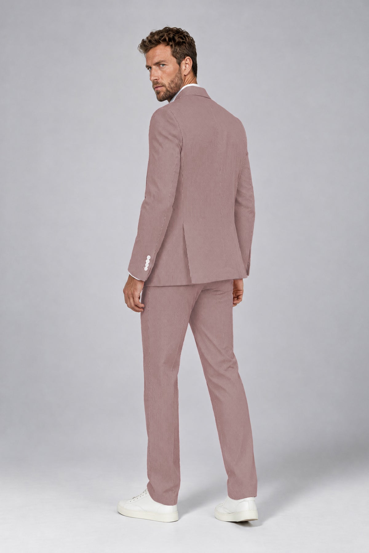 Savile Men's Red Striped 2-Piece Suit Set – Notch Lapel Blazer & Tailored Trousers - Red - Red(3)
