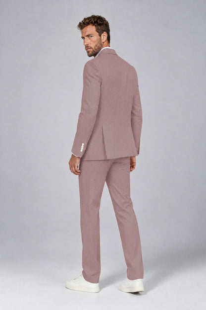 Savile Men's Red Striped 2-Piece Suit Set – Notch Lapel Blazer & Tailored Trousers - Red - Red(3)