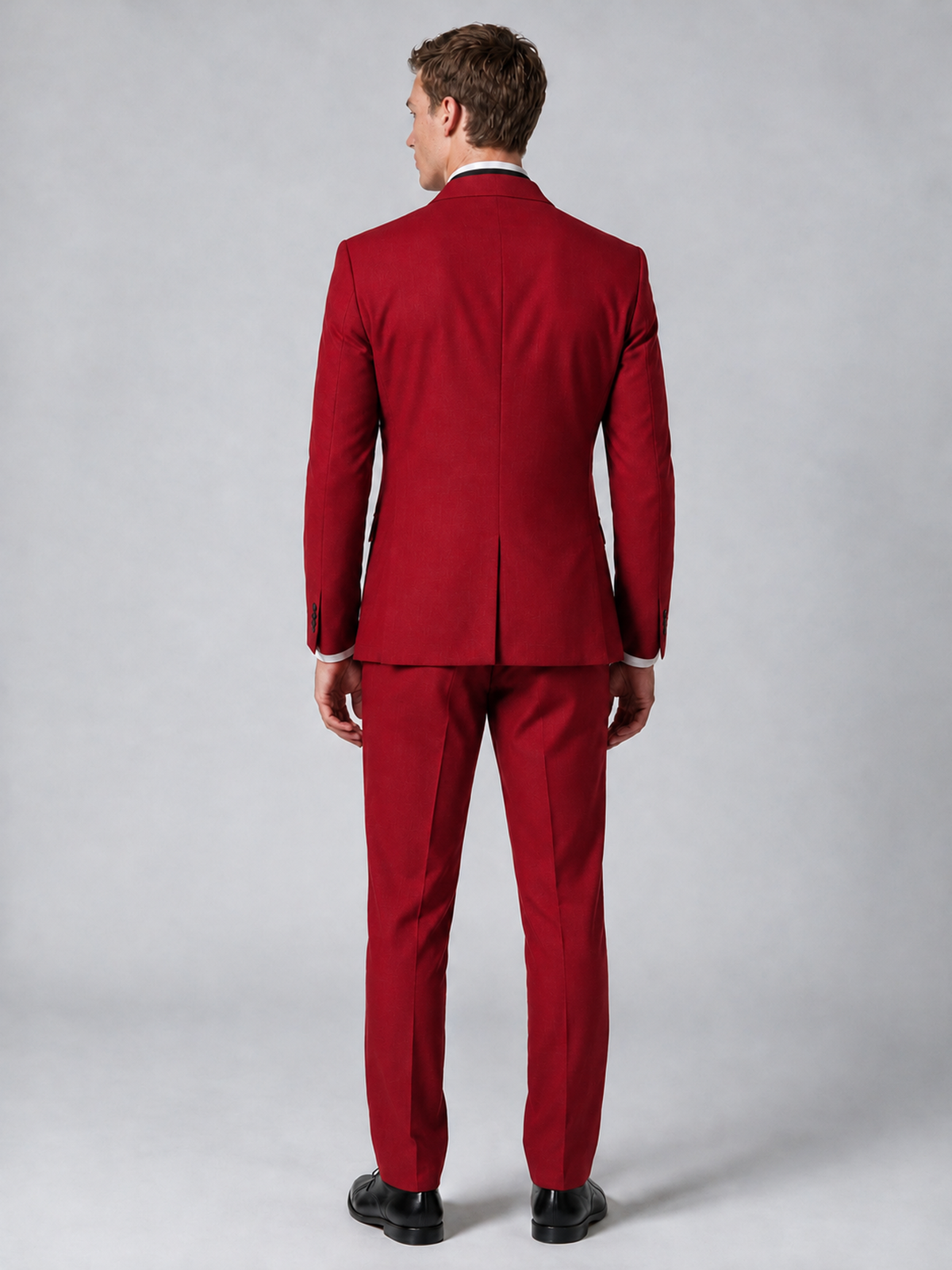 Savile Men's Red Wrap Shawl Lapel 2-Piece Suit Set – Modern Jacket & Trousers - Red - Red_3