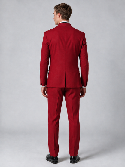 Savile Men's Red Wrap Shawl Lapel 2-Piece Suit Set – Modern Jacket & Trousers - Red - Red_3