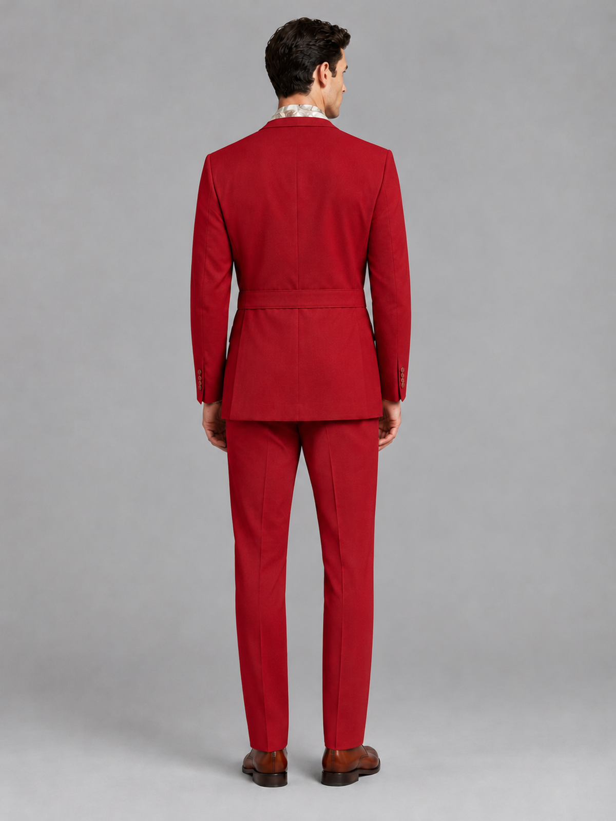 Savile Men's Red Belted Wrap 2-Piece Suit – Peak Lapel Blazer & Tailored Trousers - SUC060 - Red - Red_3