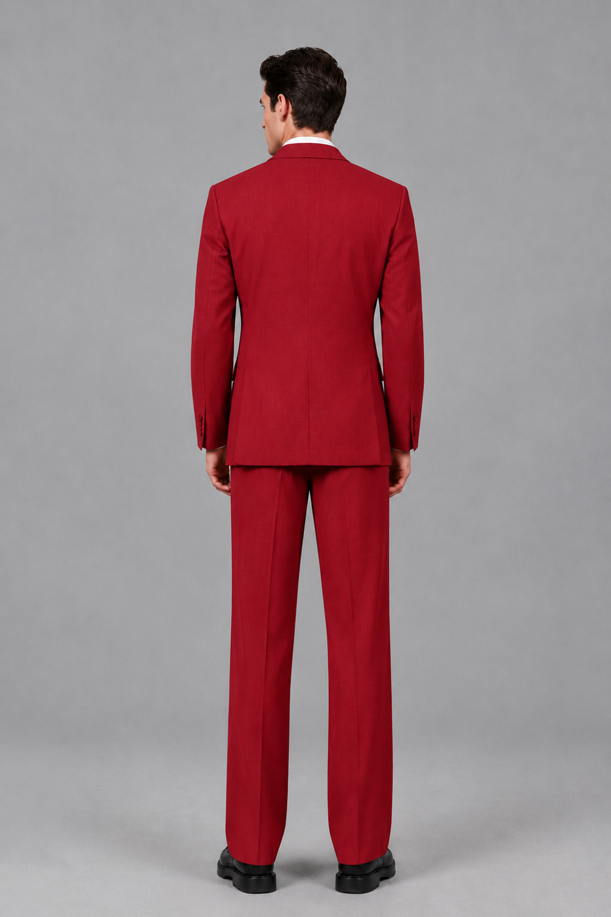 Savile Men's Red Pleated 2-Piece Suit Set | Notch Lapel Blazer & Tailored Trousers - Red - Red_3