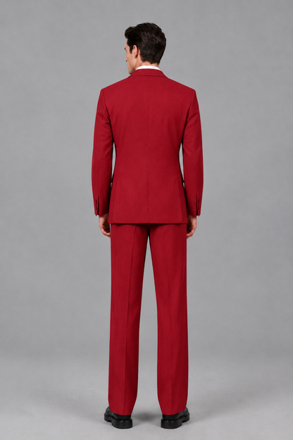 Savile Men's Red Pleated 2-Piece Suit Set | Notch Lapel Blazer & Tailored Trousers - Red - Red_3