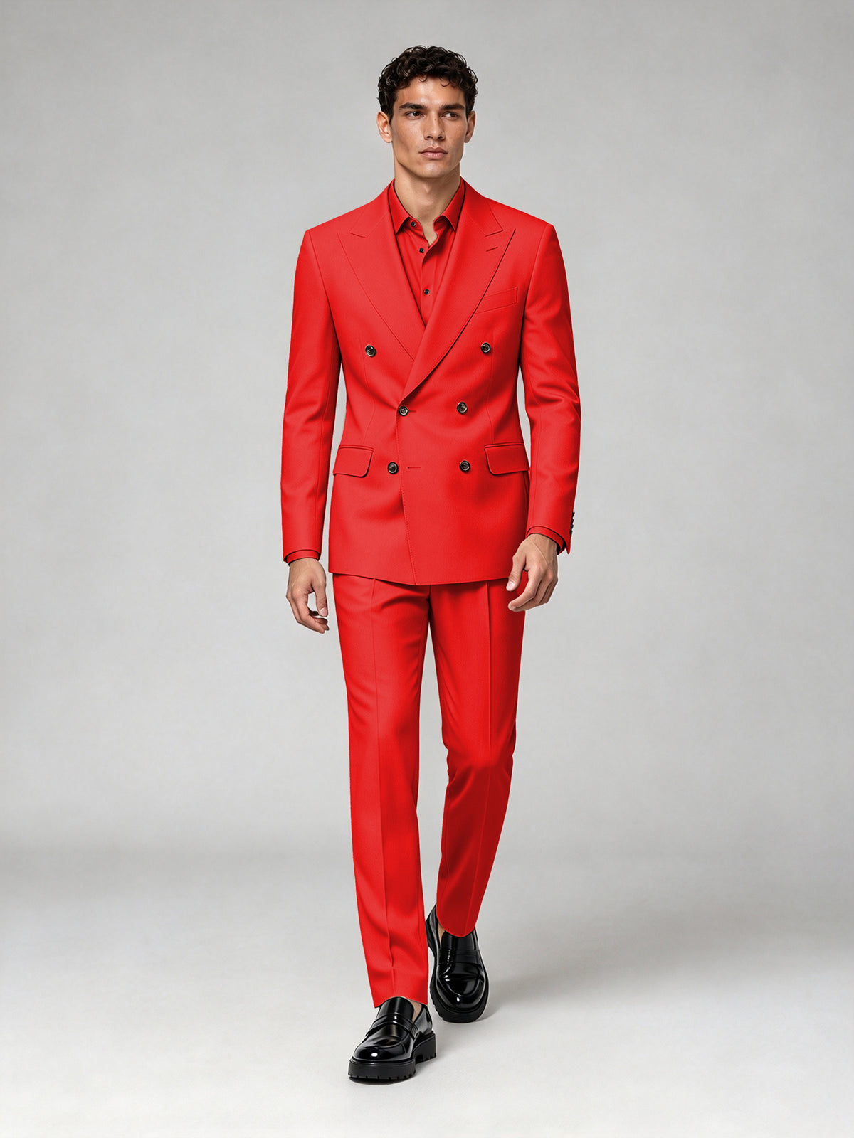 Savile Men's Red Double-Breasted 2-Piece Suit Set – Blazer & Trousers - Red
