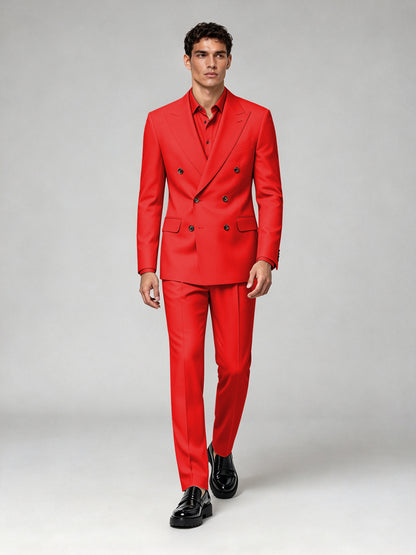 Savile Men's Red Double-Breasted 2-Piece Suit Set – Blazer & Trousers - Red