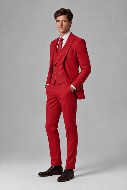 Savile Men's Dusty Red 3-Piece Suit – Jacket, Vest & Trousers | QX0113 - Red