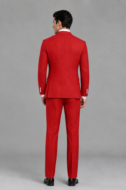 Savile Men's Modern Red 2-Piece Wrap Suit Set – Peak Lapel Side-Button Blazer & Tailored Trousers - Red - Red_3
