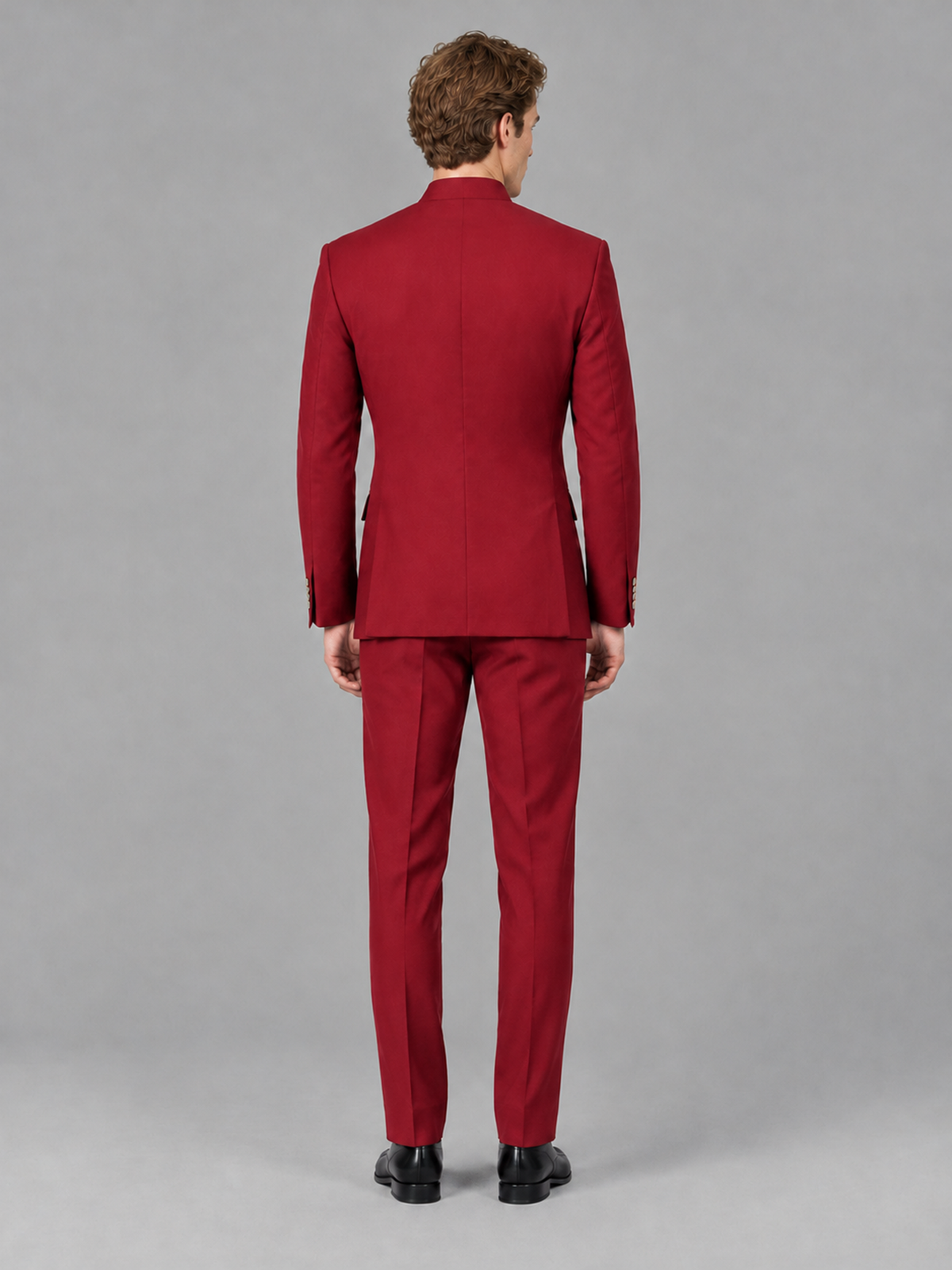 Savile Men's Red Mandarin Collar Asymmetrical 2-Piece Suit Set – Modern Jacket & Trousers - Red - Red_3