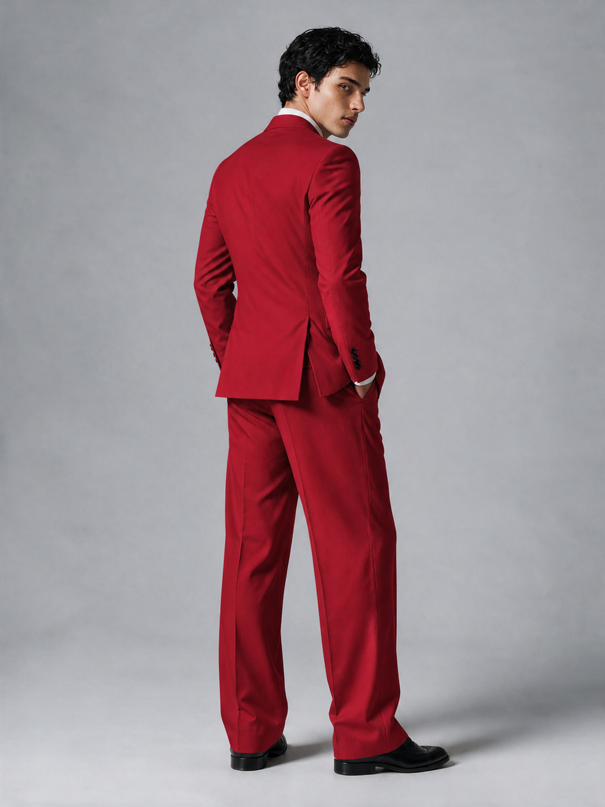 Savile Men's Red Double-Breasted 2-Piece Suit Set – Peak Lapel Blazer & Pleated Wide-Leg Trousers - Red - Red_3