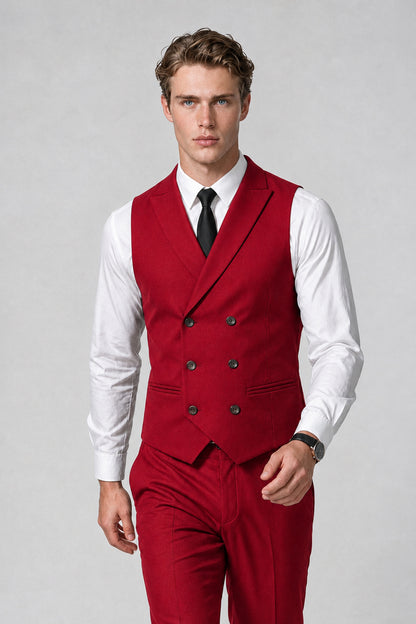 Men's Classic Red Double-Breasted Shawl Lapel Suit Vest | Savile QX0100 - Red