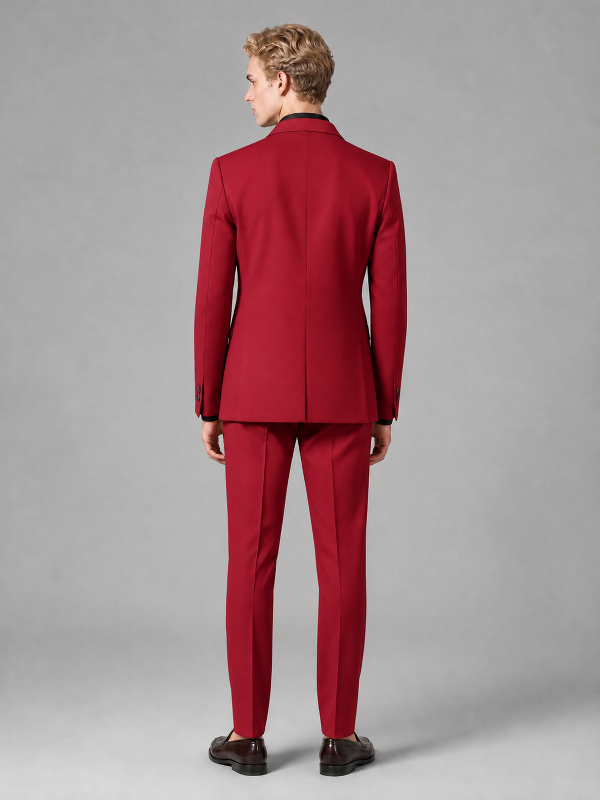 Men's Light Red Double-Breasted Slim Fit 2-Piece Suit – Peak Lapel Wedding & Business Formal Set - Red - Red_3