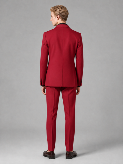 Men's Light Red Double-Breasted Slim Fit 2-Piece Suit – Peak Lapel Wedding & Business Formal Set - Red - Red_3