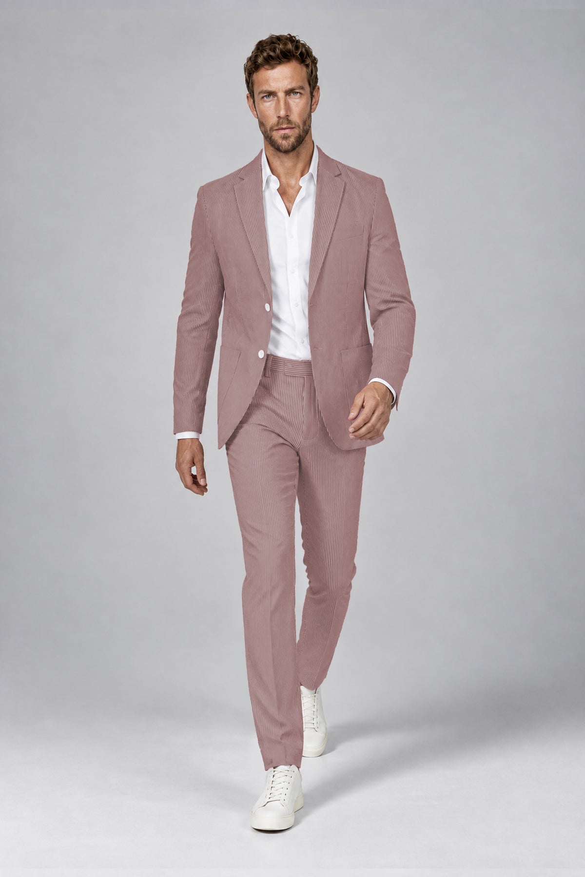 Savile Men's Red Striped 2-Piece Suit Set – Notch Lapel Blazer & Tailored Trousers - Red - Red(4)