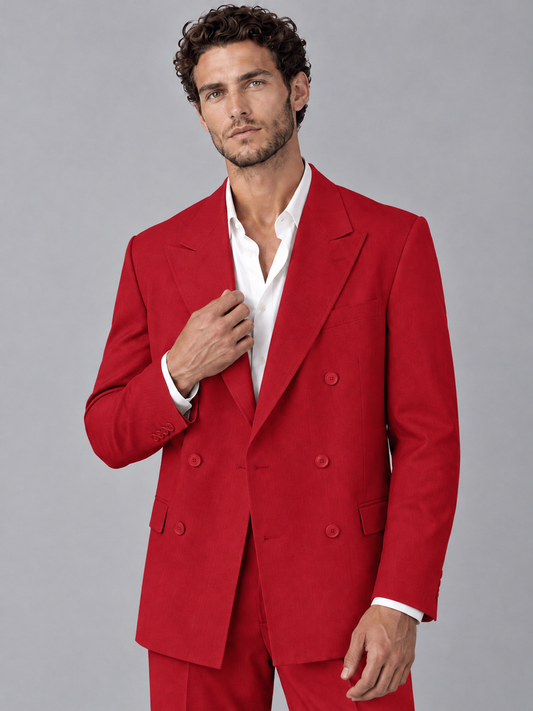 Savile Red Beige Double-Breasted 2-Piece Suit with Peak Lapel - Red