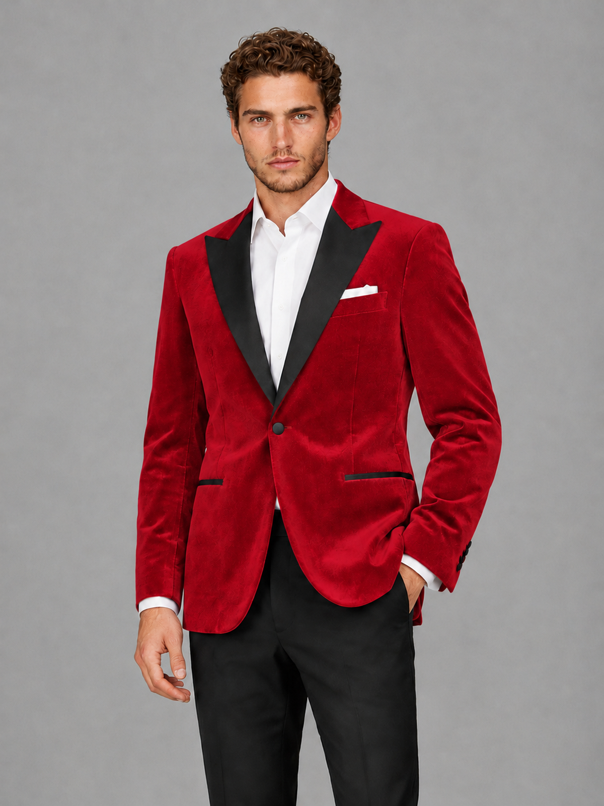 Savile Men's Red Velvet Peak Lapel 2-Piece Tuxedo Suit Set | Jacket & Trousers - Red