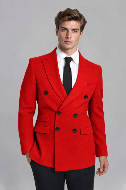 Savile Men's Red Double-Breasted Peak Lapel Blazer - Red