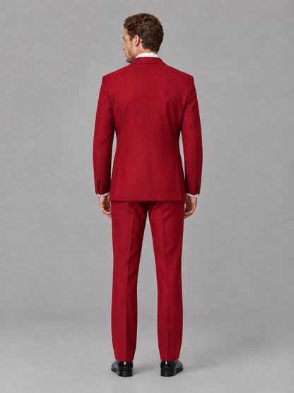 Savile Men's Red Peak Lapel 3-Piece Tuxedo Suit | Jacket, Vest & Trousers - Red