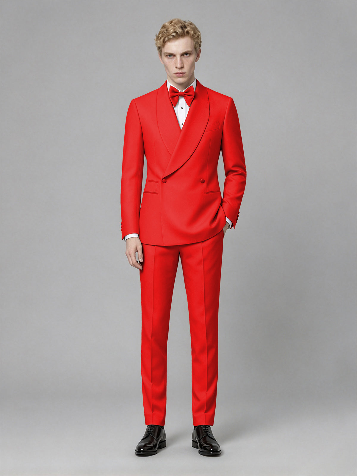 Men's Red Single-Button Red Satin Shawl Lapel Tuxedo Suit Set | Blazer & Trousers - Red