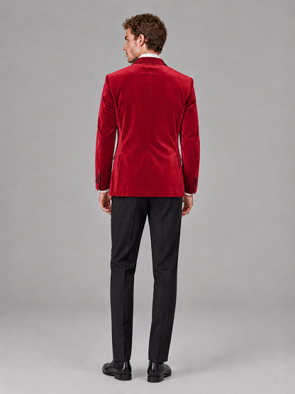 Savile Men's Red Velvet Peak Lapel 2-Piece Tuxedo Suit Set | Jacket & Trousers - Red