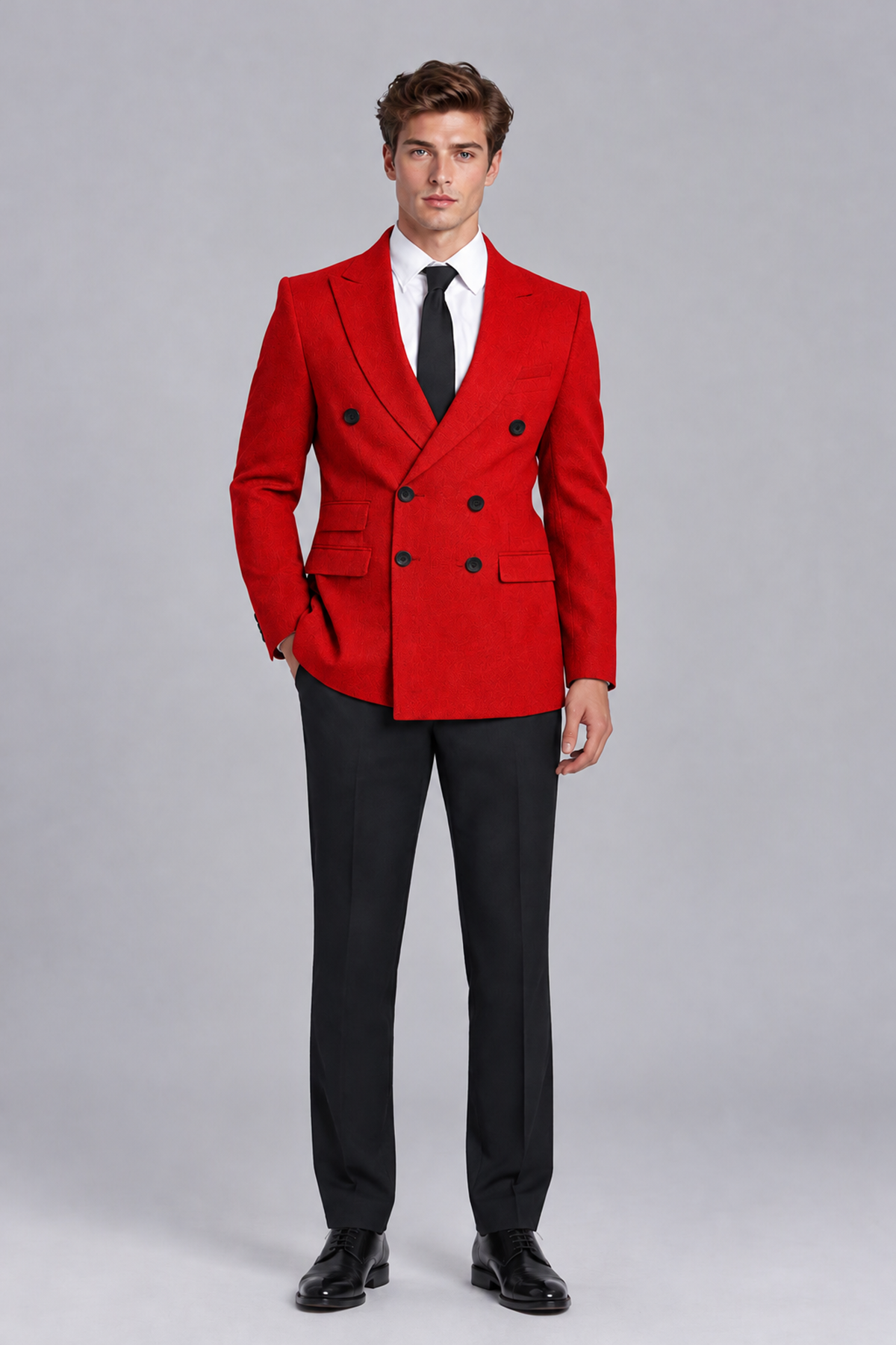 Savile Men's Red Double-Breasted Peak Lapel Blazer - Red