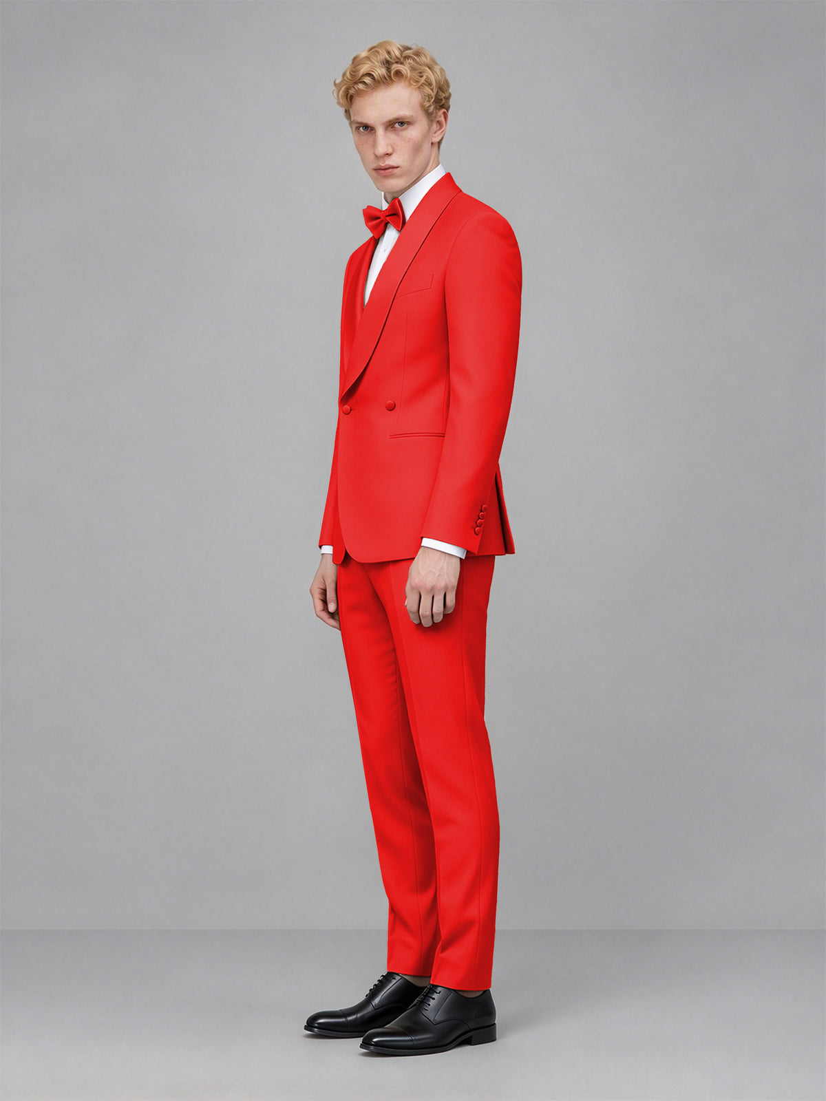 Men's Red Single-Button Red Satin Shawl Lapel Tuxedo Suit Set | Blazer & Trousers - Red