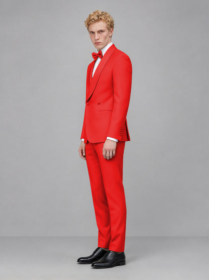 Men's Red Single-Button Red Satin Shawl Lapel Tuxedo Suit Set | Blazer & Trousers - Red