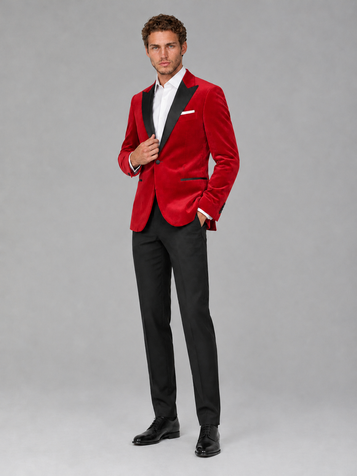 Savile Men's Red Velvet Peak Lapel 2-Piece Tuxedo Suit Set | Jacket & Trousers - Red