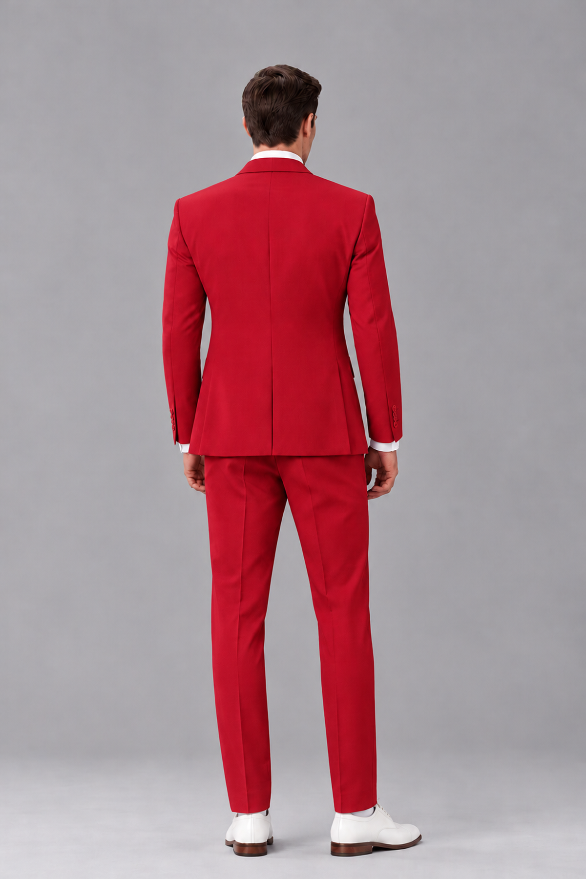 Savile Red 3-Piece Suit with Notch Lapel & Chain Vest - Red