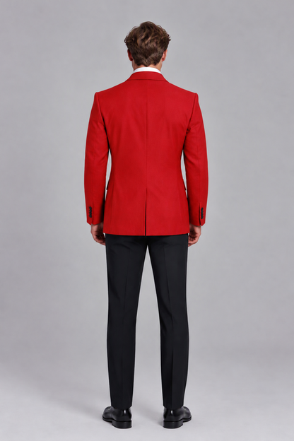 Savile Men's Red Double-Breasted Peak Lapel Blazer - Red