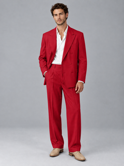 Savile Red Beige Double-Breasted 2-Piece Suit with Peak Lapel - Red