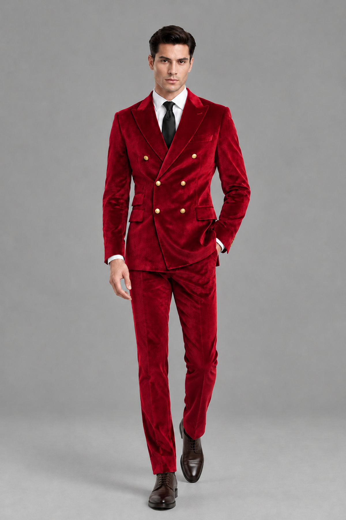 Savile Men's Red Velvet Double-Breasted 2-Piece Suit Set | Peak Lapel Blazer & Trousers - Red