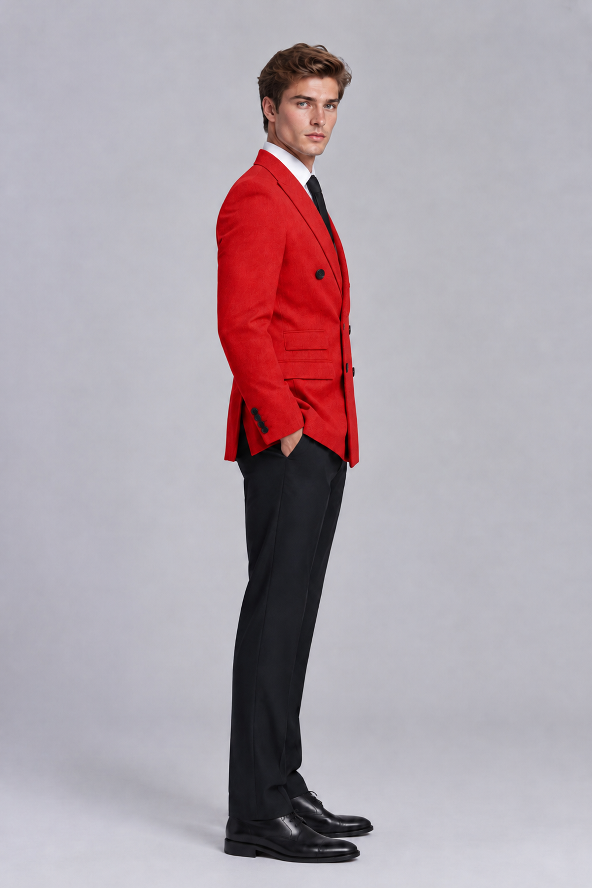 Savile Men's Red Double-Breasted Peak Lapel Blazer - Red